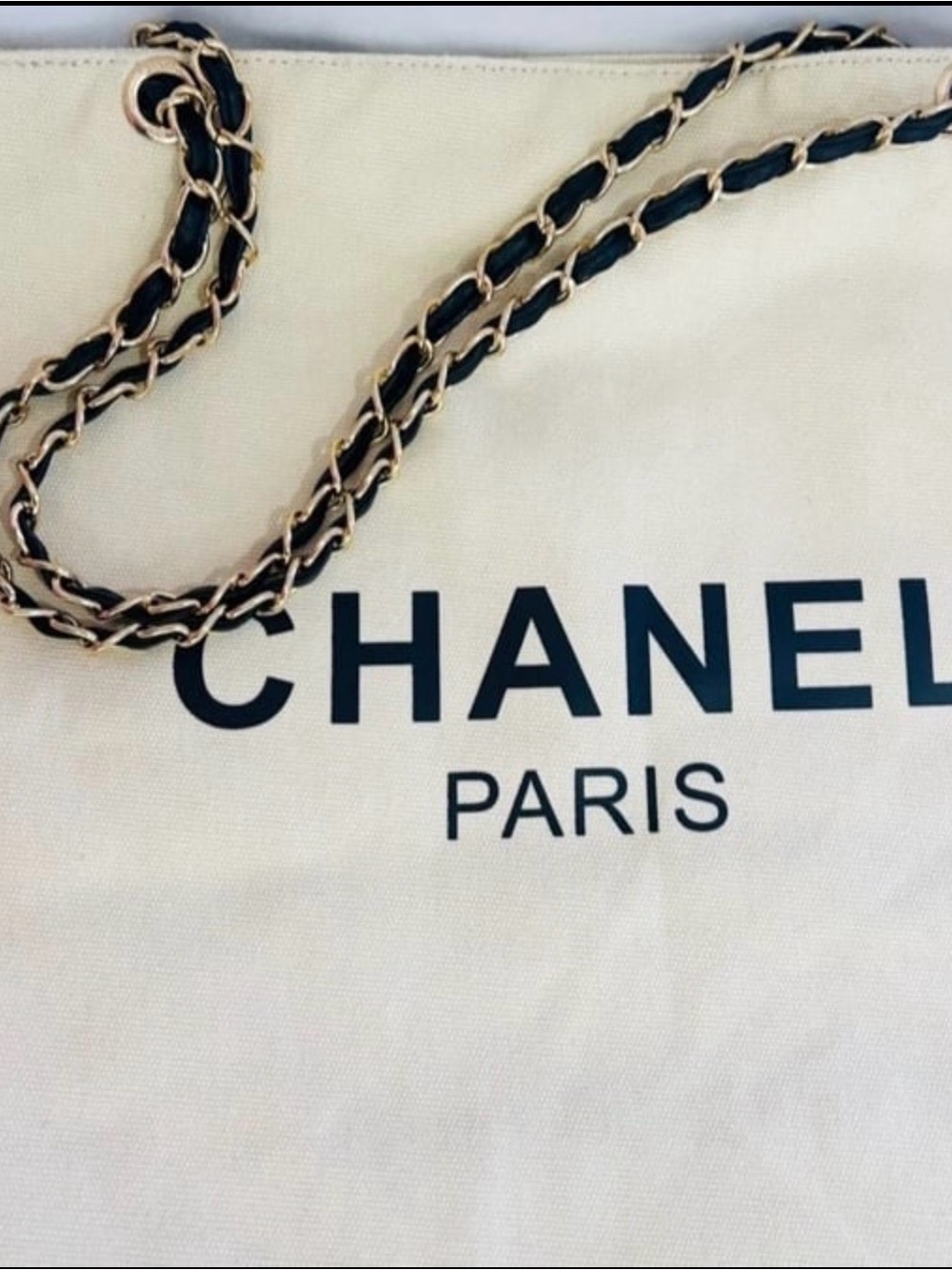 CHANEL Cream Canvas Tote with Black CC Logo - Picture 5 of 11